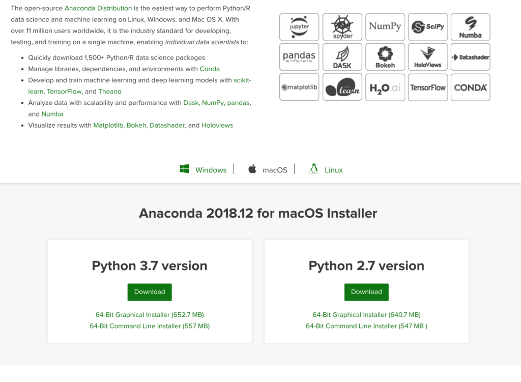 Screenshot of Anaconda Distribution Page