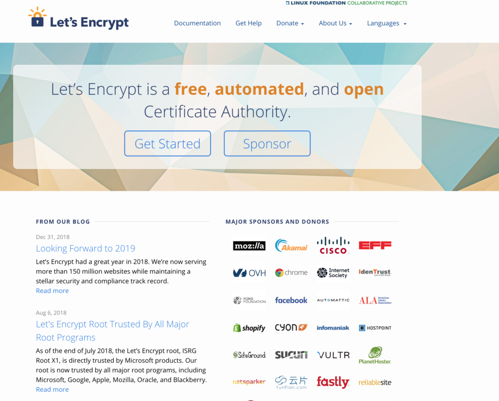 Screenshot of Let's Encyrpt website