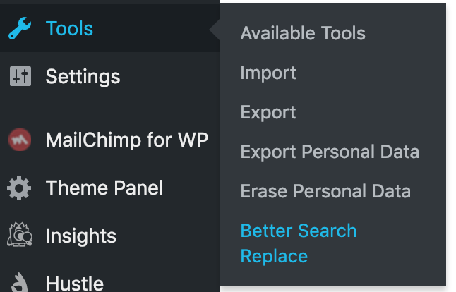 Screenshot of Tools>Better Search Replace