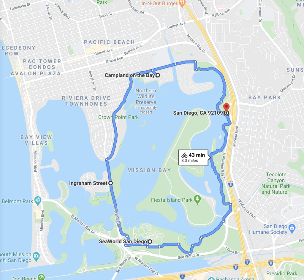 Google Maps Bike Route Path Mission Bay Park