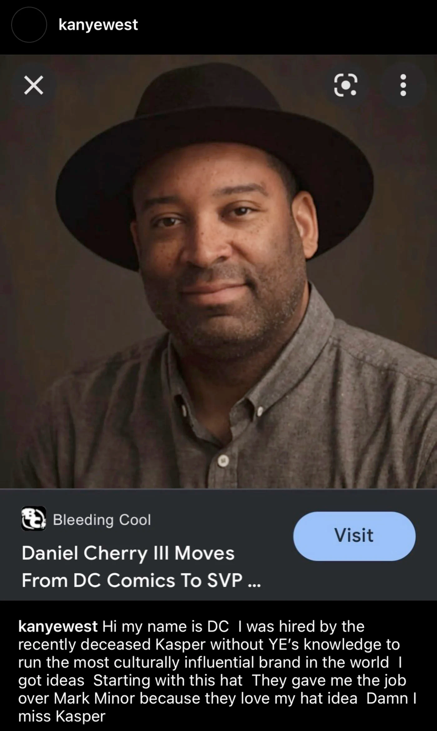 Daniel Cherry III Instagram post by Kanye West