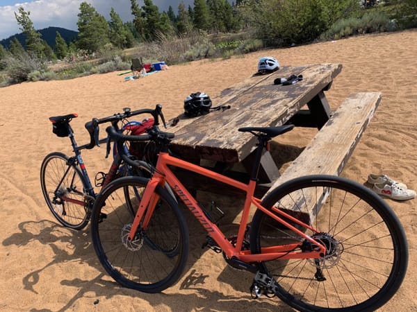 2 Bikes on Lake Tahoe Shore